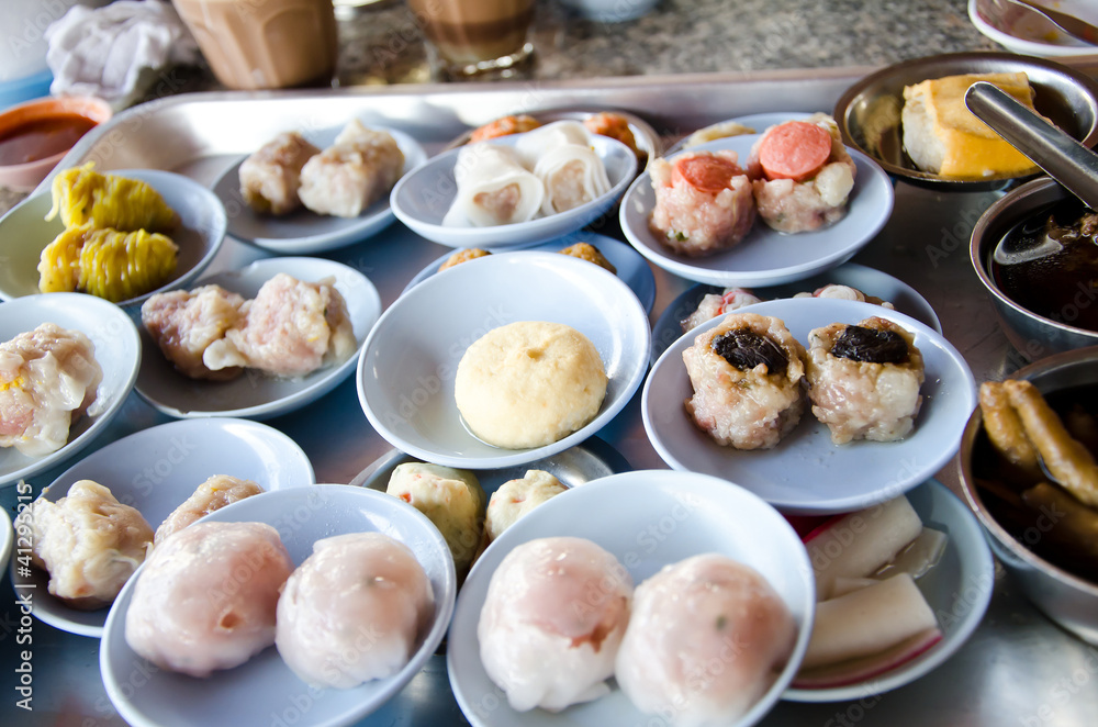 A variety of dim sum in small plate A variety of dim sum in small plate