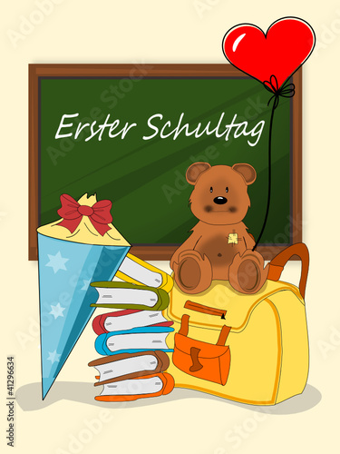 Erster Schultag, Bär und Zuckertüte