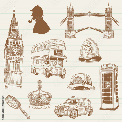 Set of London doodles - for design and scrapbook - hand drawn in