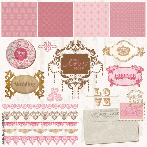 Scrapbook design elements - Vintage Wedding Set - in vector
