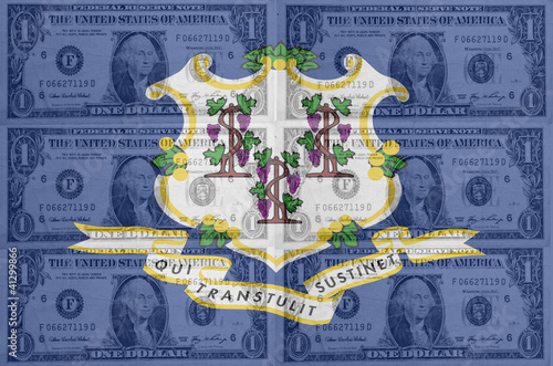 US state of connecticut flag with transparent dollar banknotes i