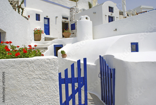 Traditional village of Thira at Santorini island in Greece