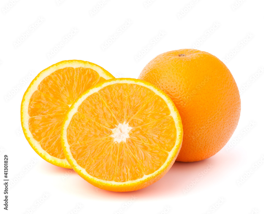 Sliced orange fruit segments isolated on white background Sliced orange fruit segments isolated on white background