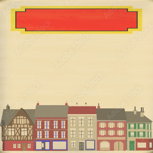 Background illustration of a faded vintage city on a paper textu