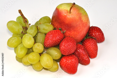 Pear with strawberries and grape