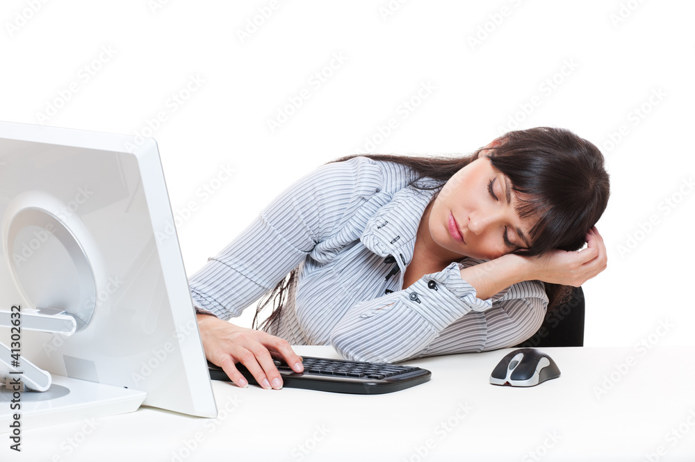 young secretary sleeping on her workplace young secretary sleeping on her workplace