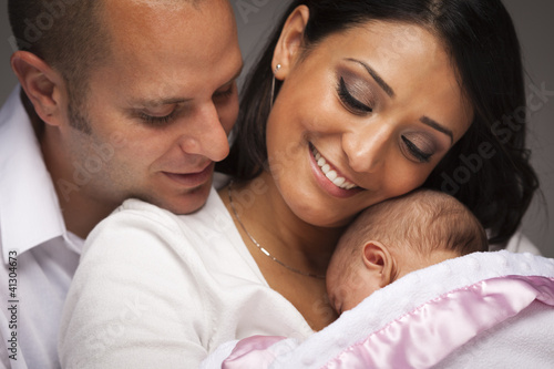 Photography Mixed Race Young Family with Newborn Baby