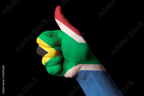 south africa national flag thumb up gesture for excellence and a