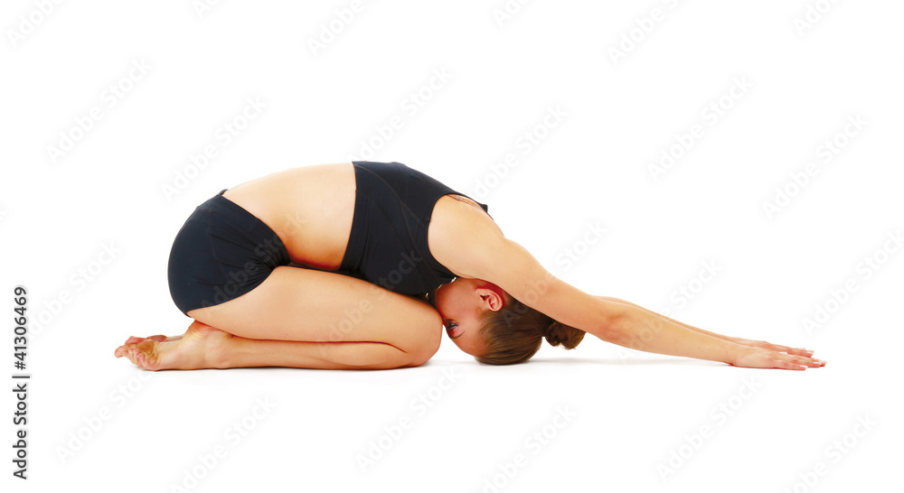 Gymnast girl in flexible back pose, isolated on white background Gymnast girl in flexible back pose, isolated on white background