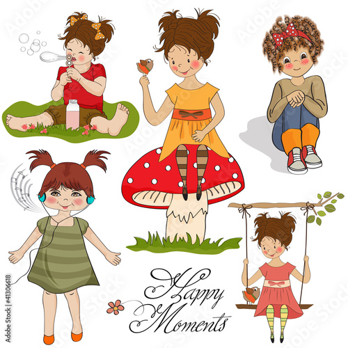 happy moments items collection on white background