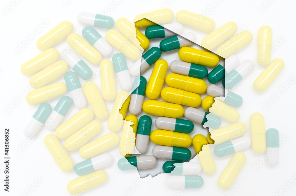 Outline map of chad with pills in the background for health and Outline map of chad with pills in the background for health and