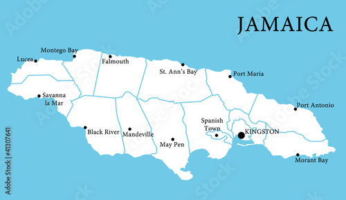 Map of Jamaica with cities