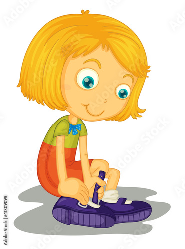 Girl buckles shoes