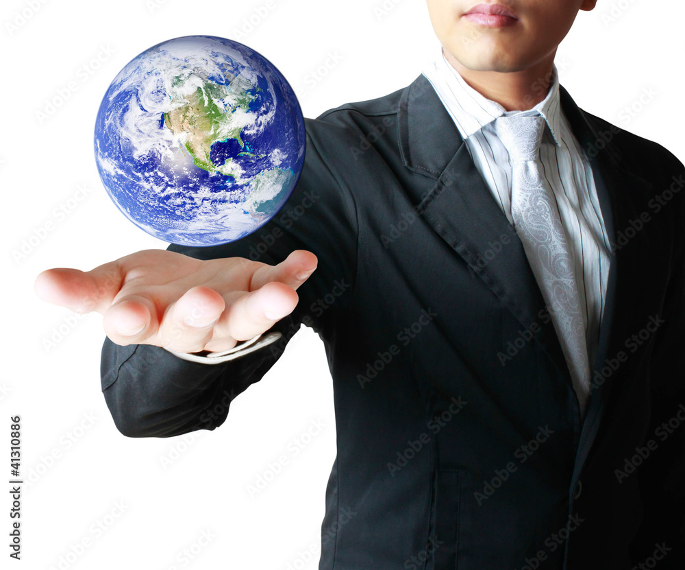 Holding a glowing earth globe in his hands Holding a glowing earth globe in his hands