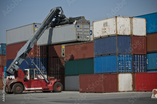 forklift with container in action