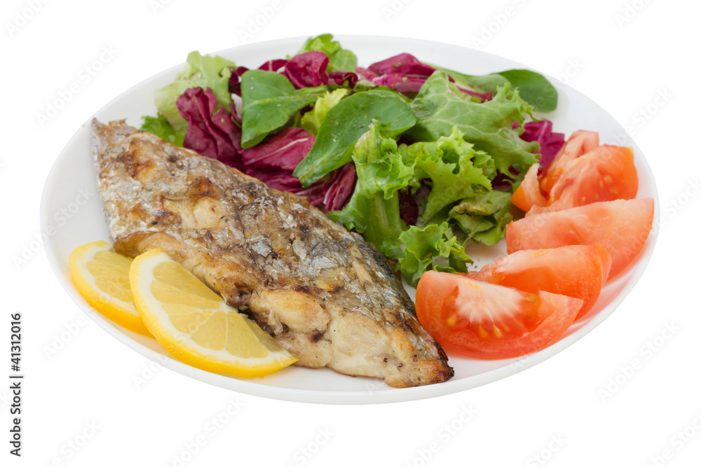 grilled swordfish with salad on the plate grilled swordfish with salad on the plate