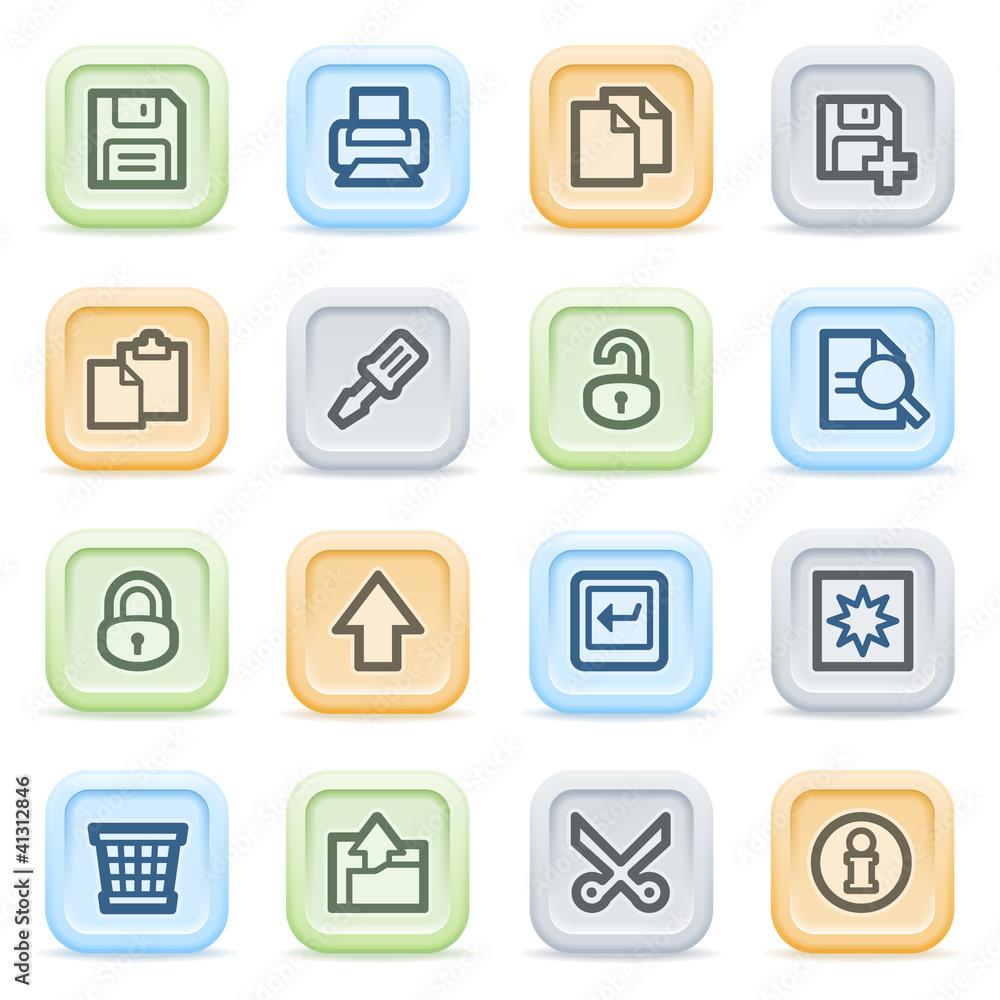 Document web icons on color buttons, set 1. Document web icons on color buttons, set 1.