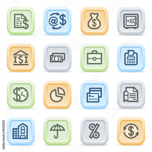 Finance icons on color buttons.