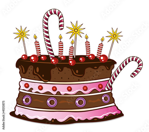 Bunte Torte, Kuchen zum Geburtstag, Kirschen