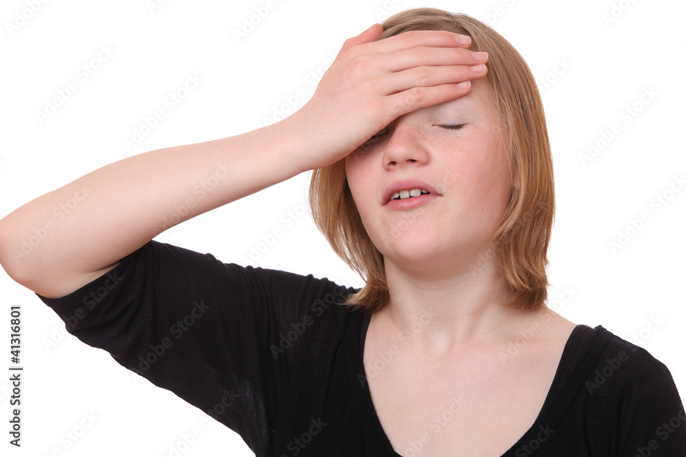 Fototapeta premium Junges Mädchen mit Kopfschmerzen