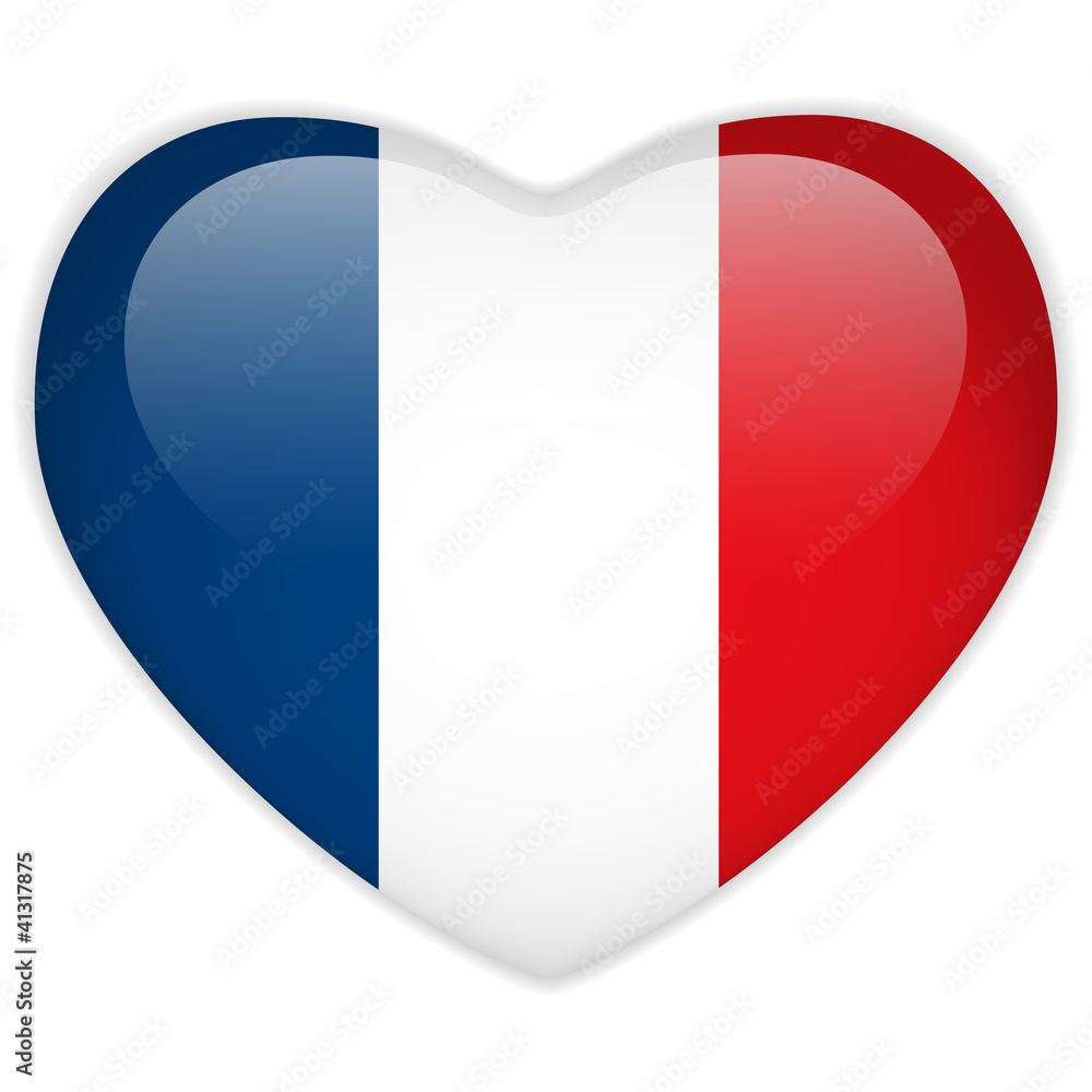 France Flag Heart Glossy Button