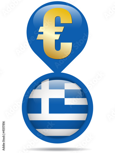 Flag Button Greece Euro Crisis