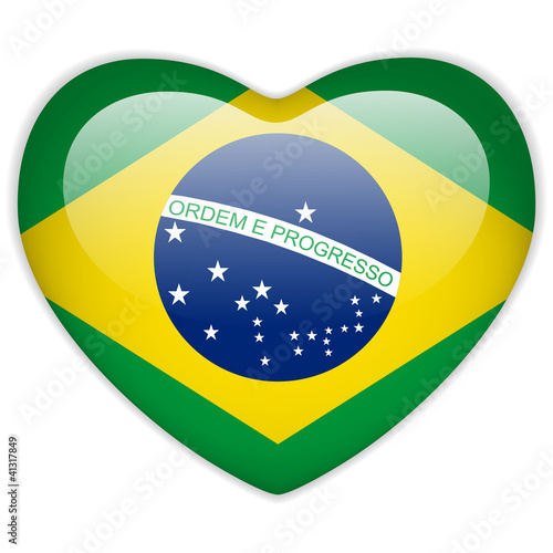 Brazil Flag Heart Glossy Button