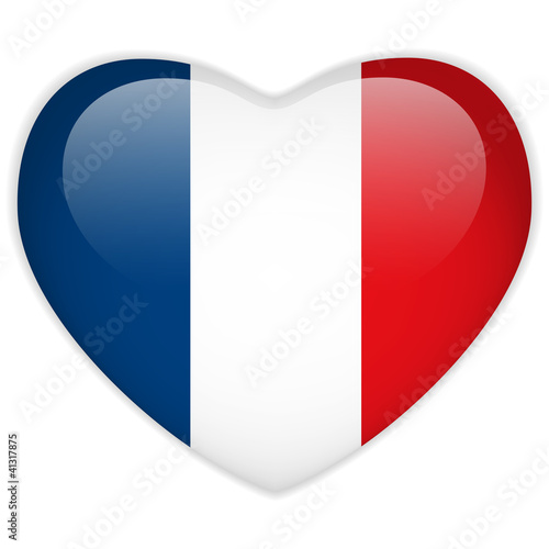 France Flag Heart Glossy Button