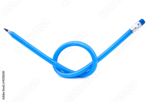 A blue flexible pencil tied in a knot photo
