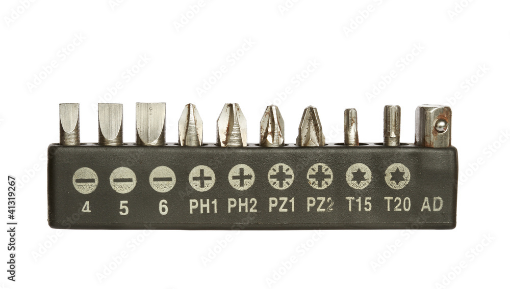 Set of screwdriver heads isolated on white background Set of screwdriver heads isolated on white background
