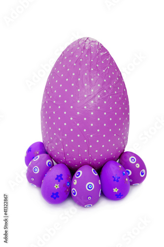 Purple wrapped chocolate Easter Eggs and little ones