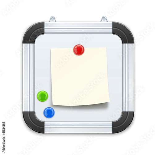 white board with notice and magnet vector illustration