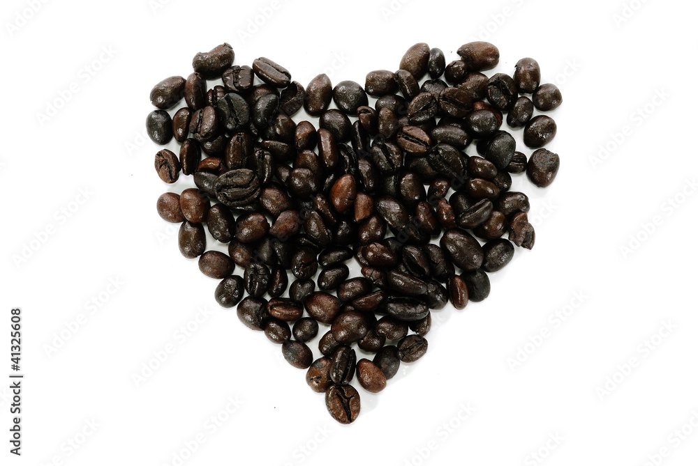Coffee beans heart on white background Coffee beans heart on white background