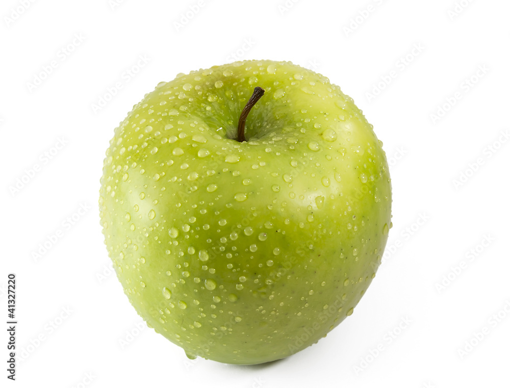 green apple with drops of dew