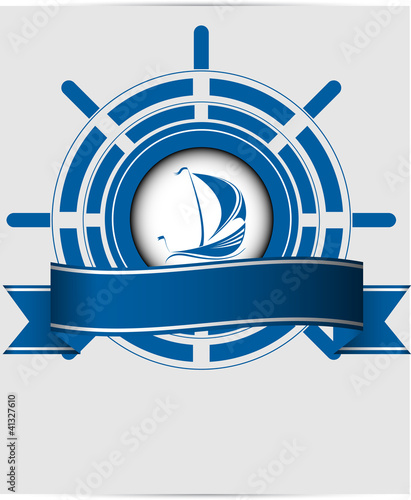Sailing ship label in the ocean vector format
