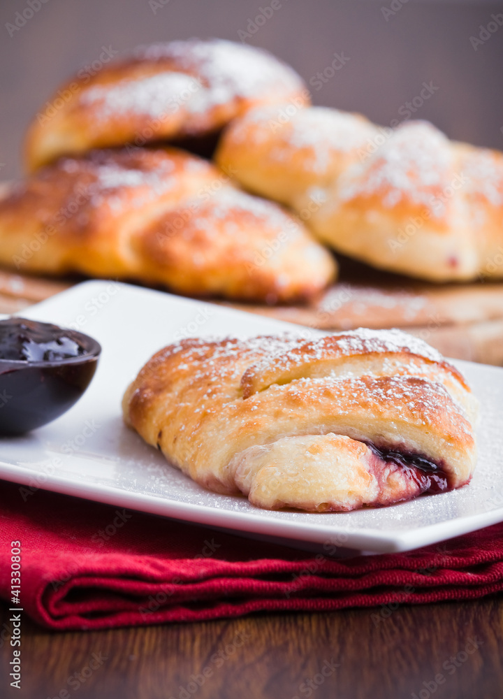 Breakfast with croissants.