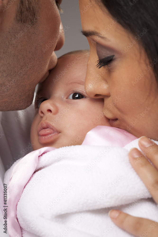 Mixed Race Young Family with Newborn Baby Mixed Race Young Family with Newborn Baby