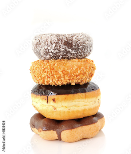 A stack of donuts on a white background