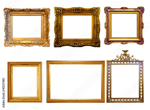 few gilded frames. Isolated over white background