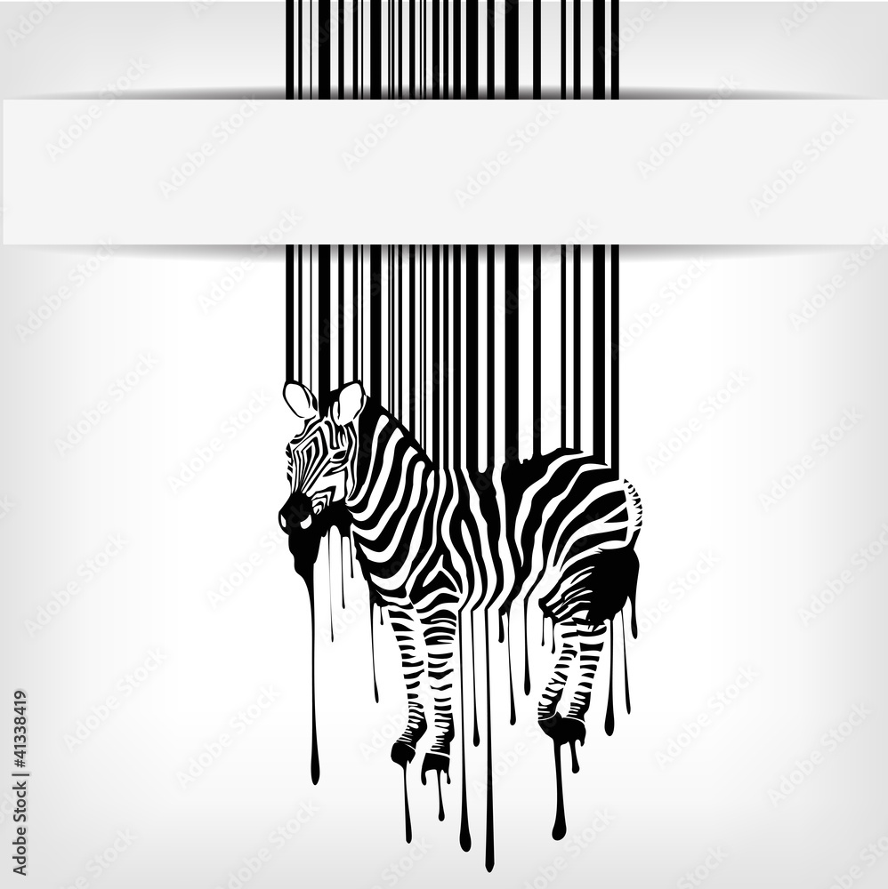 abstract vector zebra silhouette with barcode - obrazy, fototapety, plakaty 