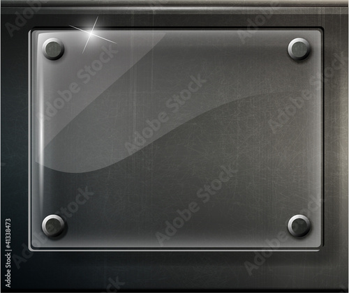 abstract black glossy plate on metal grid