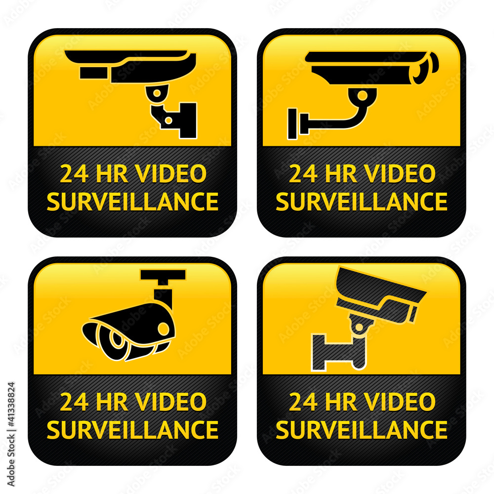 Security camera labels, video surveillance, set CCTV symbol ...
