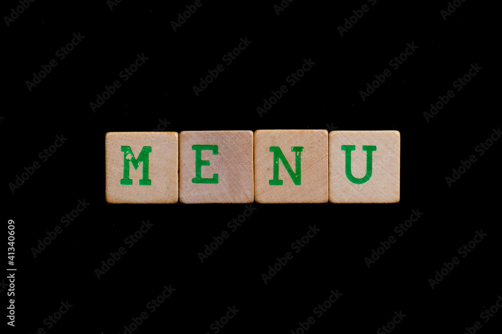 Green letters on old wooden blocks (Menu) Green letters on old wooden blocks (Menu)
