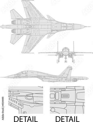 Detailed vector of a modern military airplane