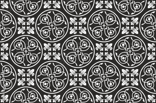 Black-and-white seamless gothic  pattern with fleur-de-lis