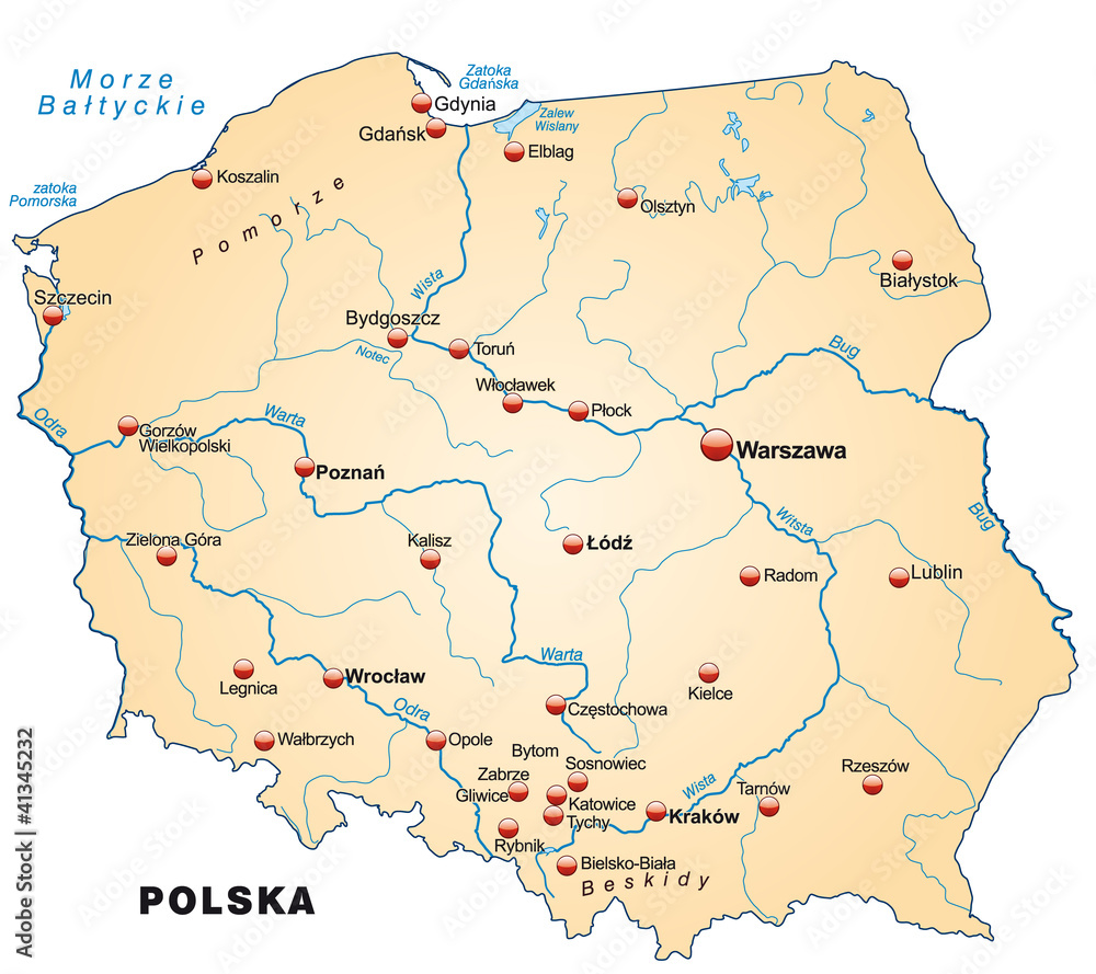 Landkarte von Polen mit Hauptstädten