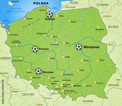 Fussballkarte von Polen mit Nachbarländern