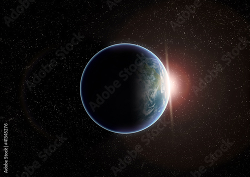 Planet earth with sun flare