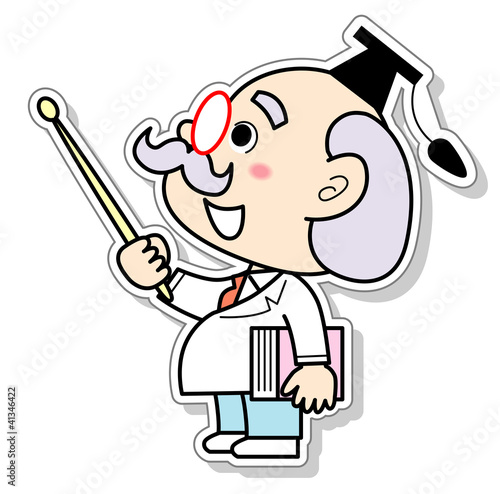 指し棒で指示する博士