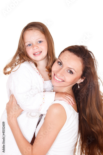 Girl in bathrobe and her mother